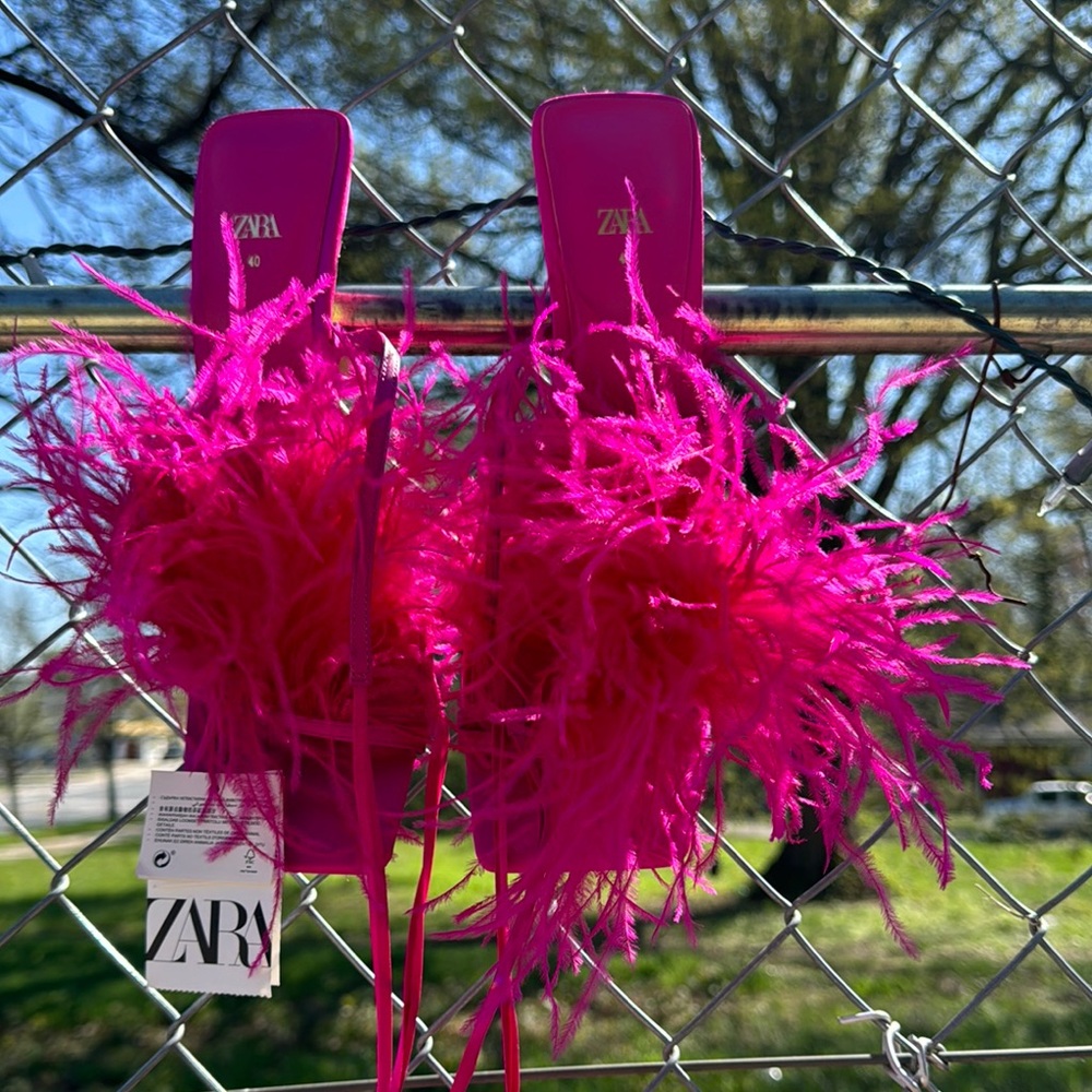 Zara Pink Feathered Heels